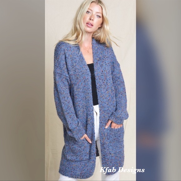 Plush Midi Length Speckled Knit Cardigan - Picture 3 of 6